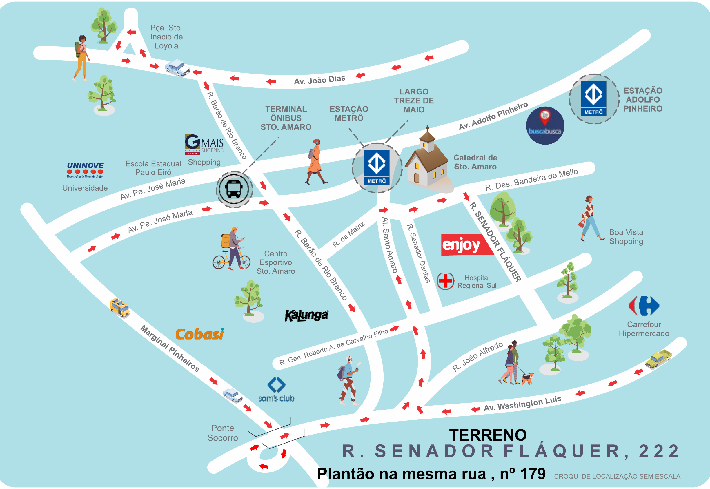 Mapa de localização do Enjoy Santo Amaro – Rua Senador Fláquer, 222, ao lado do Largo 13